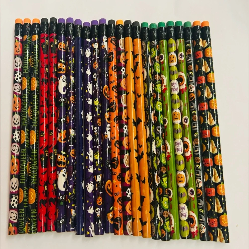 New 23 Halloween Themed Pencils with Erasers 7 3/8